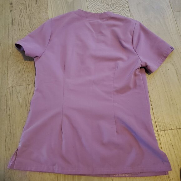 Jaanuu Womens Mauve Pink Short Sleeve V-Neck Scrub Medical Nursing Top Size S - Picture 2 of 10